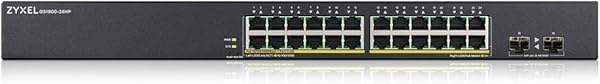 Zyxel 24 porte Gigabit PoE Switch Gestione Smart Montaggio in rack 24 porte PoE von budget da 170 W e 2 porte SFP VLAN IGMP QoS Garanzia a vita GS1900 24HP