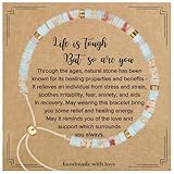 Plumiss Inspirational Gifts Bracelets for Women, Boho Handmade Agalmatolite Stone Beaded Bracelets, Life is Tough But So are You Bracelet