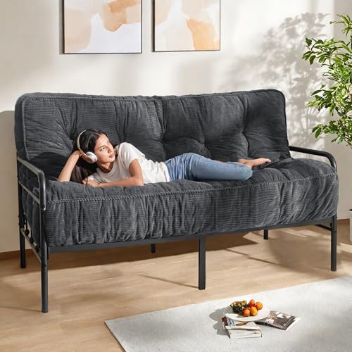 MAXYOYO 8' Futon Mattress, Ultra Thick Futons Sofa Couch Bed, Tufted Full Size Sleeper Sofa Bed for Adults, Shredded Foam Filling (Frame Not Included), Dark Grey
