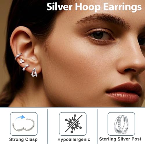 4 Pcs Hoop Earrings Set: Dainty Stud Earrings Trendy Small 14K Gold Plated Hypoallergenic Dangle Cartilage Earrings for Women Gold Jewelry for Women Gifts3