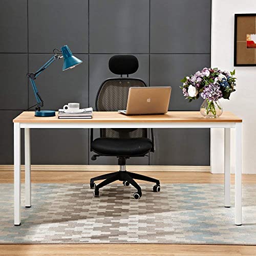 Dlandhome 63 Inches X-Large Computer Desk, Composite Wood Board, Decent And Steady Home Office Desk/Workstation/Table, Bs1-160Tw Teak And White Legs, 1 Pack #TOP4