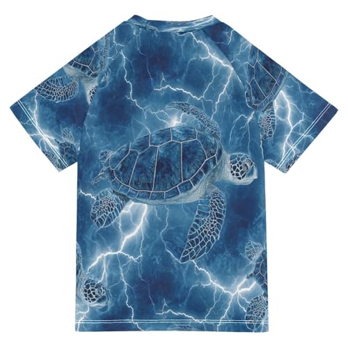 Boys Short Sleeve T-Shirts Turtle Lightning Sea Rashguard Kids Swim Shirts Sun UPF 50+2