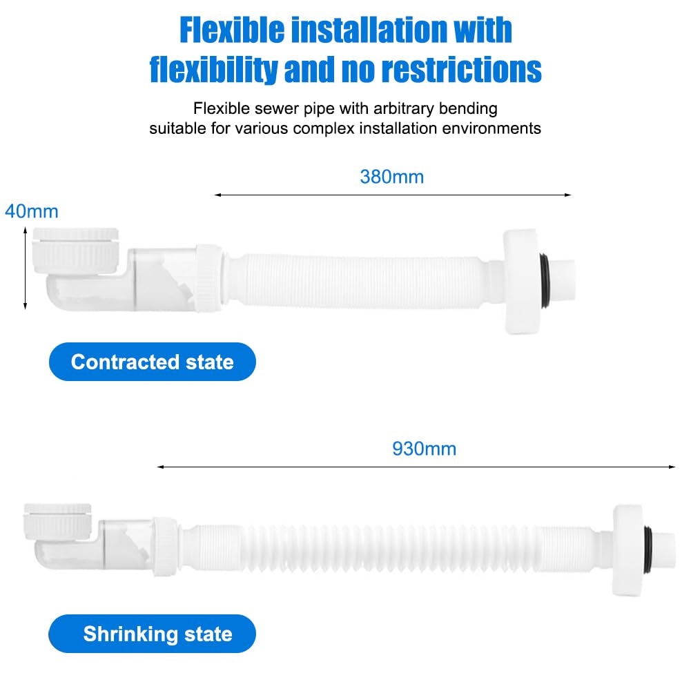 DASIAUTOEM 1 1/4 Inch Siphon, Space-Saving Siphon, Adjustable Sink Siphon, Flexible Drain Hose, Odour-Proof Flexible Siphon - Image 2