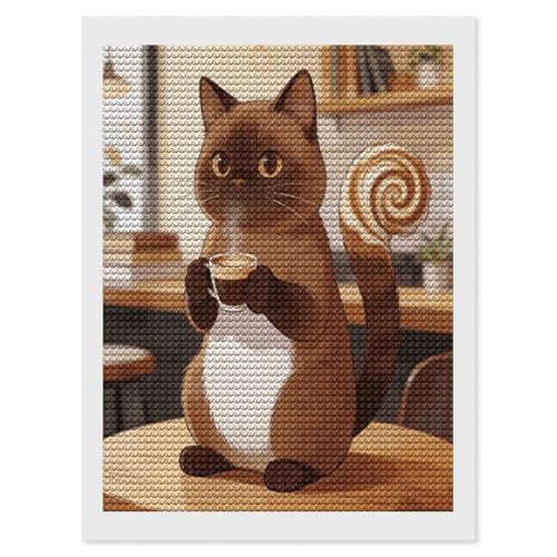 Pintura de diamantes de gato con taladro completo para crear un brillante arte de pared