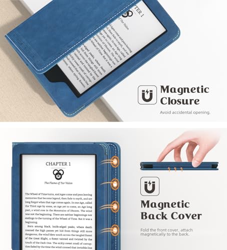 Image of MoKo Case for All-new 6 inch Kindle(11th Generation, 2024 /2022 Release) /(10th Gen,2019) /Kindle(8th Gen, 2016), Ultra Lightweight PU Shell Cover with Auto Wake /Sleep for Kindle 2024, Blue Vintage Twill