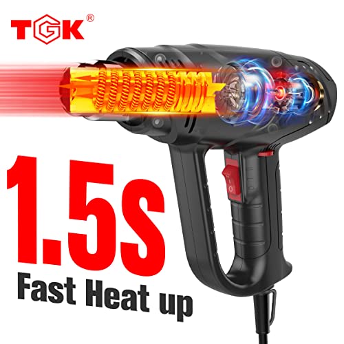 Heat Gun, Tgk® 1800W Heavy Duty Hot Air Gun Kit 122℉~1202℉ Dual Temperature Settings With 6 Nozzle Attachments Overload Protection For Crafts, Shrink Wrapping/Tubing, Paint Removing, Epoxy Resin… #TOP2