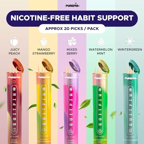 Image of QuitPix to Help Quit Smoking - Flavored Toothpicks Extra Thick & Long Boosting with Lobelia Plant to Help Stop Smoking - Oral Fixation - Nicotine Free - Kosher Mango Strawberry (3 Pack)
