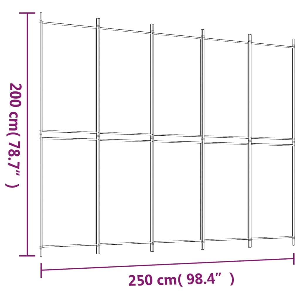 Klappbarer Paravent aus schwarzem Stoff, 250x200 cm, 5-teilig – Raumteiler für Schlafzimmer und Wohnzimmer, lichtdurchlässig, platzsparend zusammenfaltbar