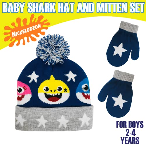 Nickelodeon Baby Shark Toddler Winter Hat & Mitten Set – Soft Knit Styles with Pompoms & Character Details – Ages 2–43