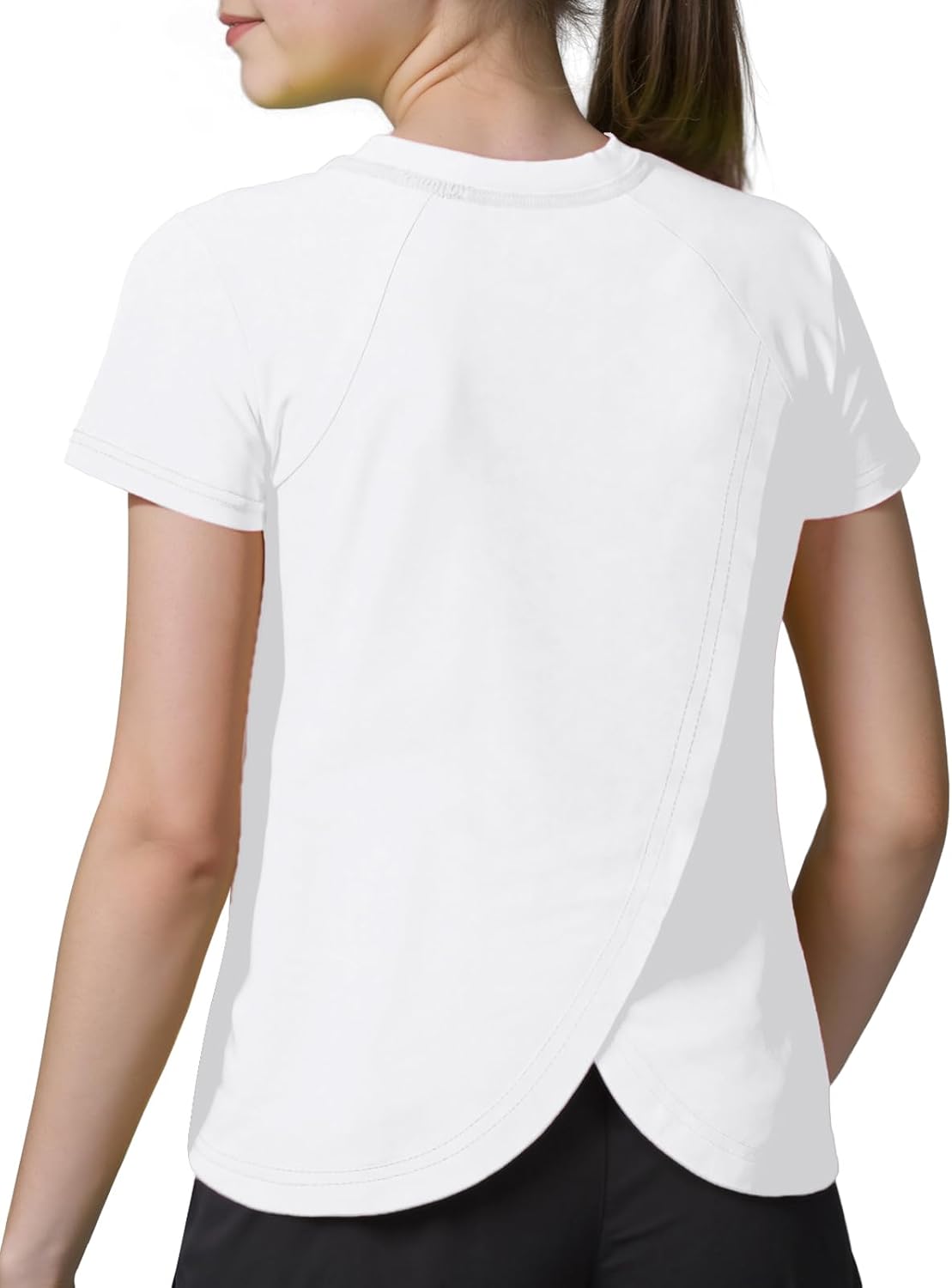 Spring&Gege Girls Athletic Shirts Split Back Crop Short Sleeve T Shirts, UPF 50+ Quick Dry Workout Sports Neon Tops