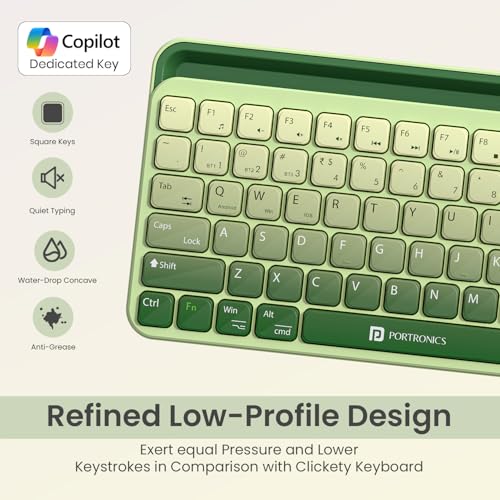 Image of Portronics Bubble 4.0 Wireless Keyboard with Bluetooth + 2.4 GHz USB Receiver, Rechargeable Battery, Volume Control Knob, Multimedia Hotkeys with Numpad, for Laptop, PC, Smartphone, Tablet(Green)