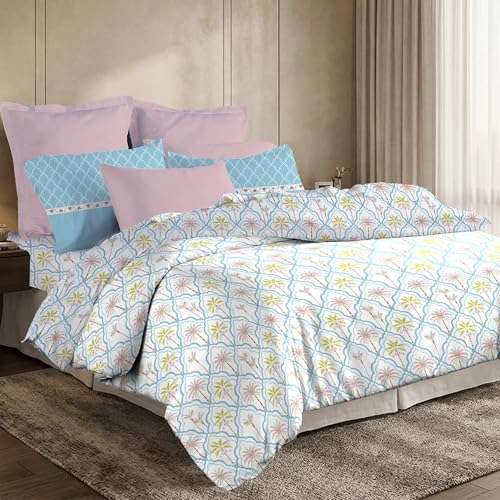 Image of MYTRIDENT Soft Comfort Bedsheet for Double Bed, 100% Cotton Bedsheet, Soft and Breathable, King Size Bedsheet with 2 Pillow Covers - Fiona