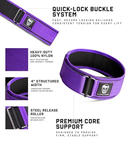 Image of Gymreapers Quick Locking Weight Lifting Belt for Men Gym Belt for Powerlifting Deadlift Belt with 4 Inch Neoprene Metal Buckle Back Support Weightlifting Belt Women