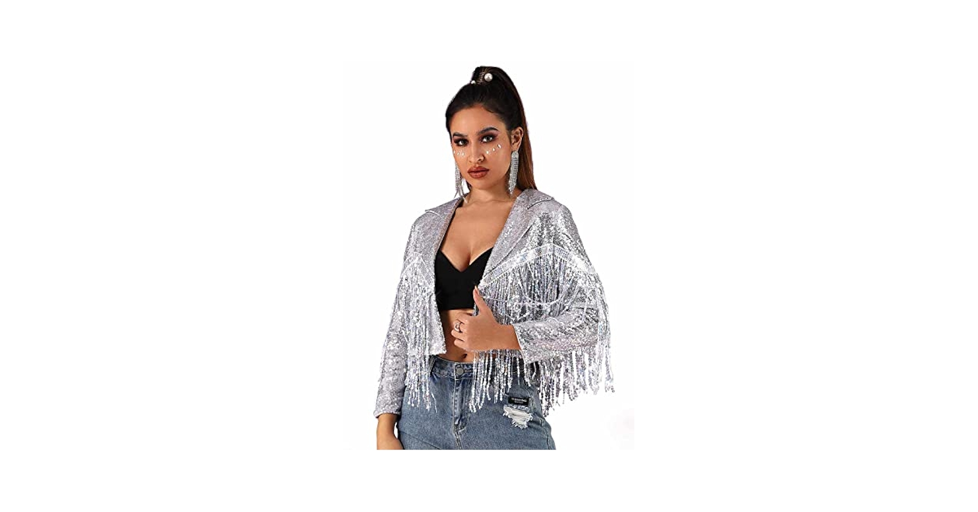 Amazon.com: JAKAWIN Women's Fringe Sequin Jacket Coat Long