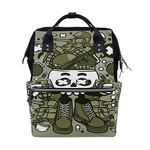 LDIYEU Cráneo Verde Militar Esqueleto Mochilas de Pañales para Gran Capacidad Pañal Bolso Mochila para Viajar al Aire Libre Mamá y Papá Cover