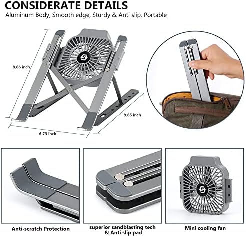 BEARTWO Dizüstü Bilgisayar Standı, Dizüstü Bilgisayar Masa Standı, Çıkarılabilir USB Fanlı Dizüstü Bilgisayar Yükseltici, Ayarlanabilir Alüminyum Tutucu, Katlanabilir Kaymaz Bilgisayar Standı Macbook Air Pro/Dell XPS/Daha Fazla 10-16" Dizüstü Bilgisayarla - Görsel 5