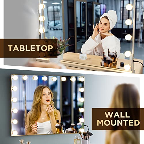 Hollywood Vanity Mirror with Lights: 28 x 22 Inch Makeup Mirror with 18 Dimmable Bulbs and Touch Control in 3 Color Modes