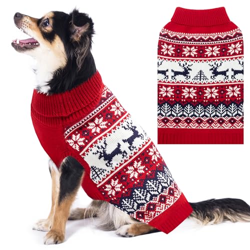 IPRAVOCI 犬用クリスマスセーター - 冬用の暖かいペット服ニットウェア小中大型犬-かわいい雪の結晶ヘラジカ柄 タートルネック 寒い天候の犬用コスチューム 衣装（Amazon）