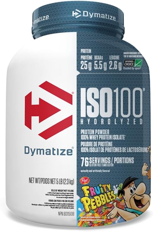 Dymatize ISO100 Hydrolyzed Fruity Pebbles Protein Powder Bundle, 25g Protein, 5.5g BCAAs, 5 Pound + 20 Servings