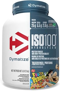 Dymatize ISO100 Hydrolyzed Fruity Pebbles Protein Powder Bundle, 25g Protein, 5.5g BCAAs, 5 Pound + 20 Servings