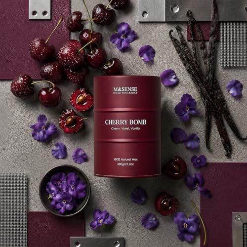 Image of M&SENSE Cherry Bomb Scented Candles, Large Sweet Candle for Home Scented, Natural Soy Wax Candle, Candles Gifts for Women, 21.2 oz 120 Hours Burn