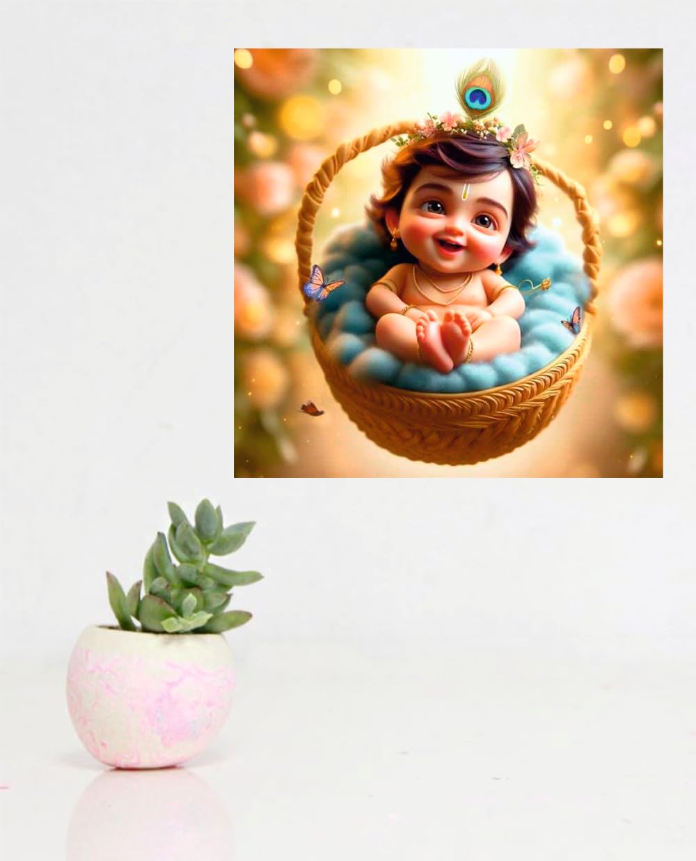Decals Creation Vinyl Newborn Baby Cute Krishna Wall Poster for Living, Kids, Pooja Room (Size - 41Cm X 41Cm)
