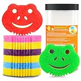 SmilePowo 5 Pack Frog Dual-Sided Multi-Functional Scrub Sponge, Dual-Sided Temperature Controlled Kitchen Sponge for Dishes,Furniture,Scrub Sponges Household Cleaning Pads Bathroom Wall Cleaner