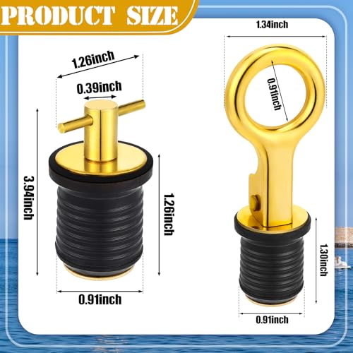 Image of MorningRo 4 Pcs 1 Inch Boat Plugs Boat Drain Plug with Brass Snap and T Handle Drain Kayaks Accessories Stainless Steel