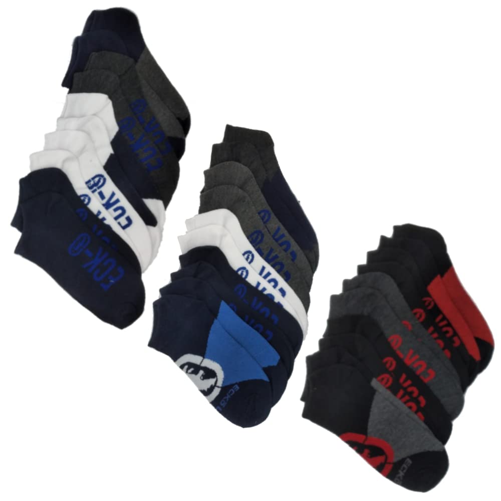10 Pairs of Ecko Men's Basic Quick Dry No Show Athletic Socks 10-13 (Grey and White)