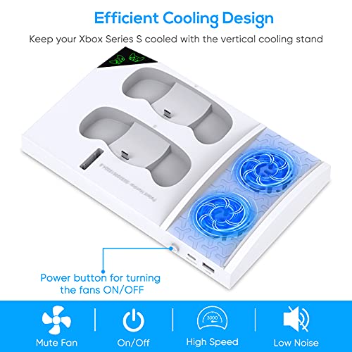 Upgraded Vertical Cooling Fan Stand for Xbox Series S, Cooler Fan System Dual Controller Charging Dock Station with 2 x 1400mAh Rechargeable Battery Pack, Headphone Bracket for Xbox Series S (White) - Thumbnail 4