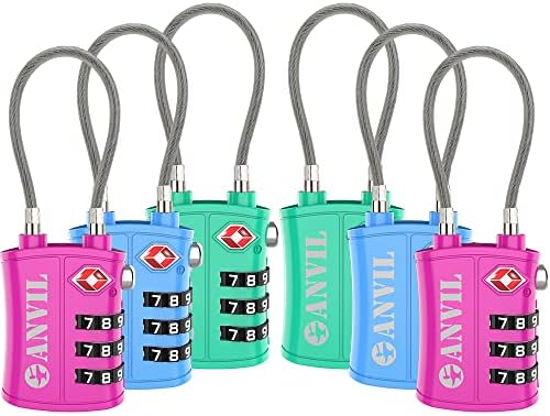 TSA Approved 3 Digit Luggage Cable Locks, Small Combination Padlock Ideal for Travel - 1, 2 & 4 Pack (Tricolor 6 Pack)