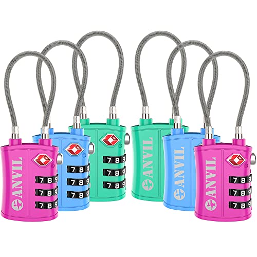 Tsa Approved 3 Digit Luggage Cable Locks, Small Combination Padlock Ideal For Travel - 1, 2 & 4 Pack (Tricolor 6 Pack) #TOP3