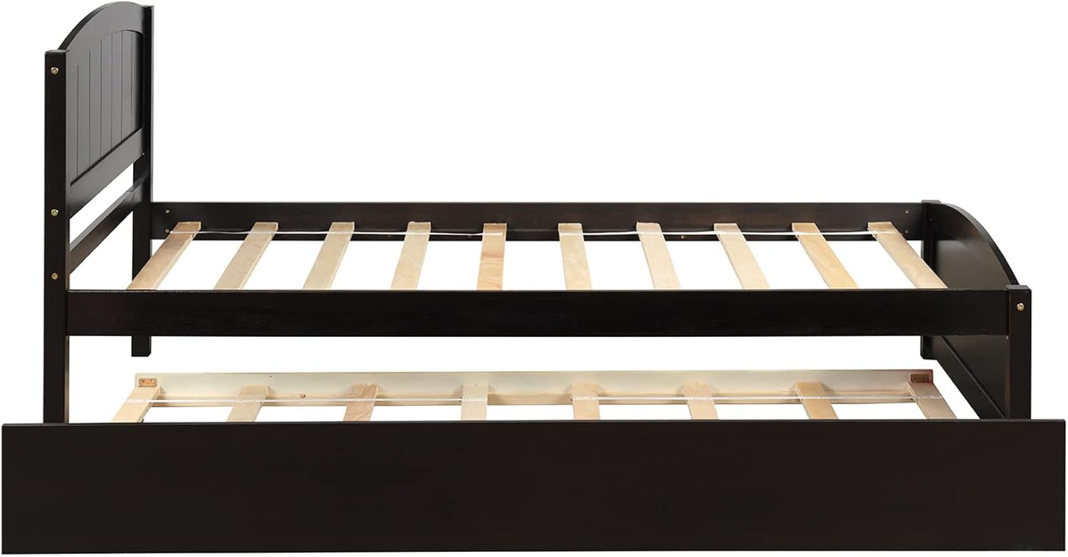 Bellemave Twin Bed with Trundle, Wood Bed Frame with Headboard and Footboard Wood Platform Captain Beds for Boys, Girls, Kids, Teens and Adults, Espresso