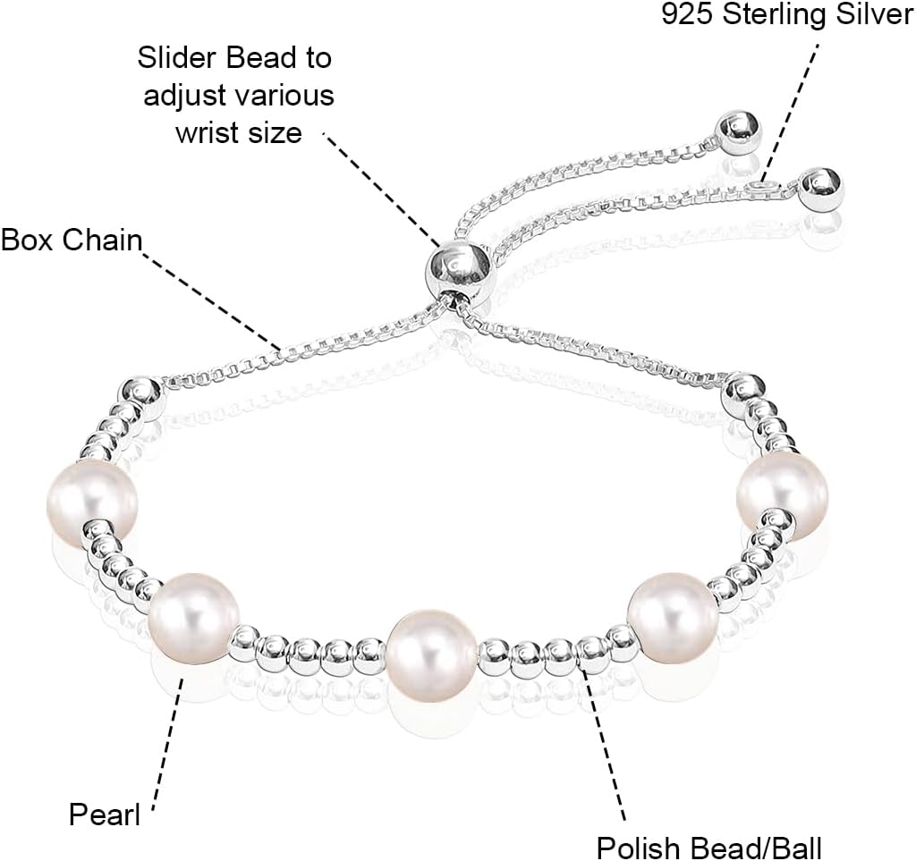 LeCalla 925 Sterling Silver Sliding Bolo Bracelet | Adjustable Beaded Tennis Bracelets for Women | Adjustable Slider Bolo Bracelets Gifts for Her - Image 3