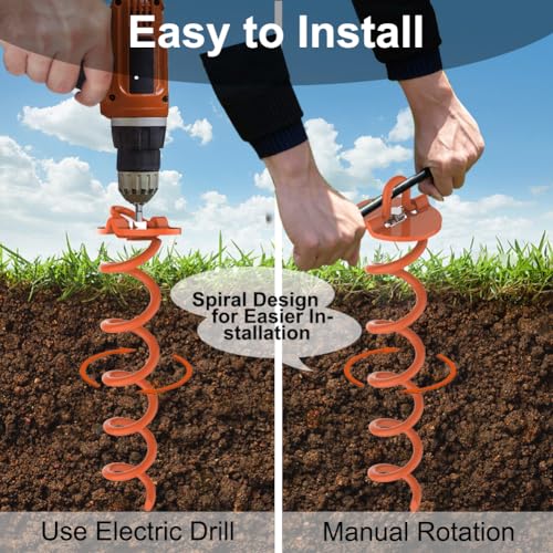 Image of Eurmax USA 4-Pack Spiral Ground Stakes,Anti-Rust High Wind Trampoline Stakes Anchors,Heavy Duty Screw-In Anchor Kit with Tie Down Straps for Dog Tie-out,Trampoline,Tents,Tarps,Carports and more,Orange