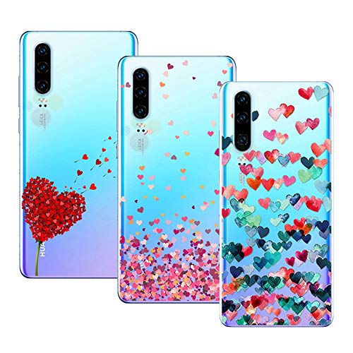 Young & Ming Coque pour Huawei P30,3 Pack Transparent Housse TPU Silicone Coque de Protection pour Huawei P30,Motif-01