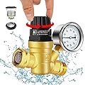 RV Water Pressure Regulator with Gauge,0-160psi Glycerin Liquid Filled Pressure Regulator Thicker Lead-free BrassKnob Valve Body,Knob Adjustment Water Pressure Gauge Regulator for RV Camper