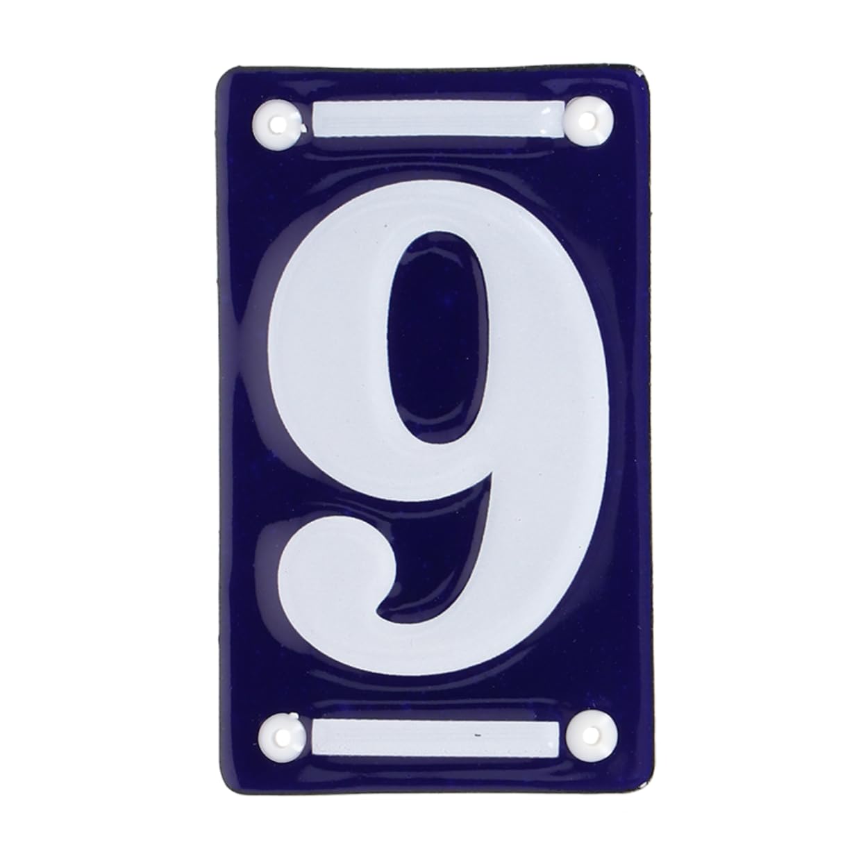 Maisonica Blue/White French & Number Door Numeral - Traditional Embossed Enamelled Sign Plaque - No 9