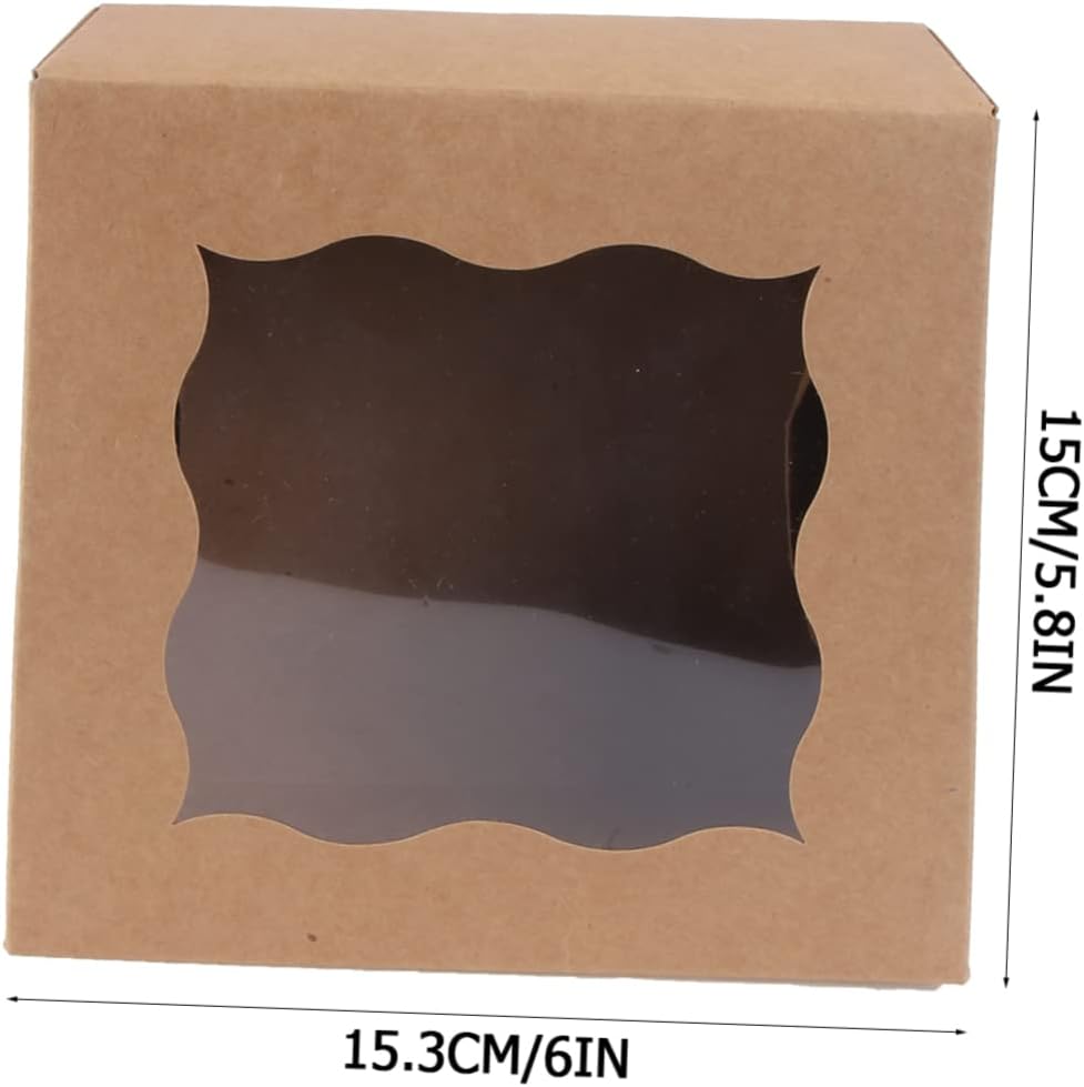 5pcs Window Cake Packaging Boxes Brown Paper Bakery Food