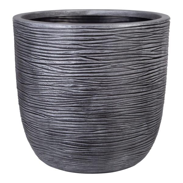 Strata Amalfi Round Plastic Plant Pot,Pewter Colour, Textured Style and Finish, Lightweight, Freestanding, Outdoor, Available in Large, Small and Bowl (Small Round)