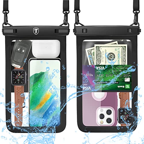 [Up to 10'] Tekcoo Large Capacity Waterproof Phone Case IPX8 [2-Pack] Black Pouch Lanyard Vacation Dry Bag for iPhone 17/16/15/14/13/12 Pro Max/Pro/Air/SE, Galaxy S25/S24 FE/S23/S22/A17/A15/A14/A36