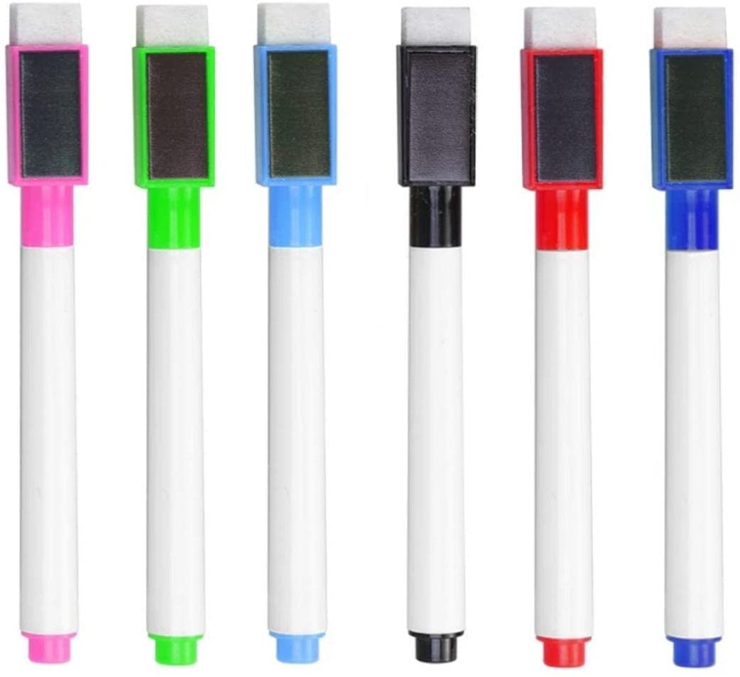 Rotuladores borrables para pizarra blanca, 6 unidades, magnéticos, de borrado en seco, para oficina, escuela, hogar, aula, procesamiento duradero