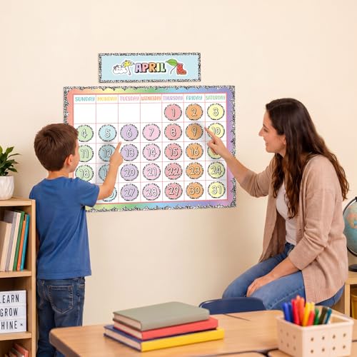 Colarr Classroom Calendar Pocket Chart Set with 12 Monthly Cards 31 Date Cards 200 Adhesive Dots Composition Notebook Bulletin Board Calendar for Classroom School Office Decor Back to School Supplies - Image 6