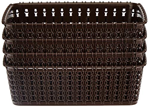Image of Amazon Brand - Solimo Storage Basket, Set of 4, Small, Brown, Plastic