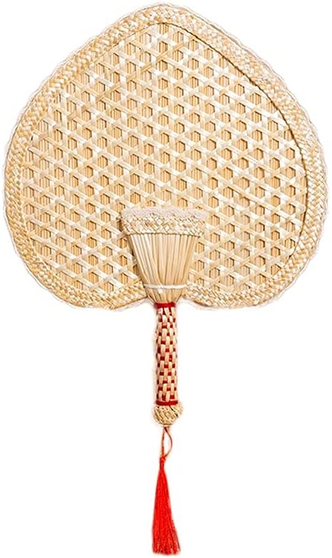 Hand-woven straw fan classic folding fan traditional summer hand-cranked fan plantain folding fan home ceremonial decorative folding fan (Color : A) (C)