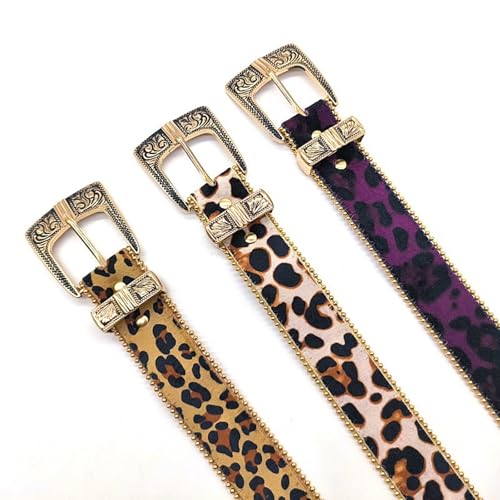 Carved Buckle Leopards Pattern Belt for Jeans Skirt Bead Trim Belt Pants Belt Men Women Unisex Belt Waist Decoration Leopard Print Belt Leopard Print Belt4