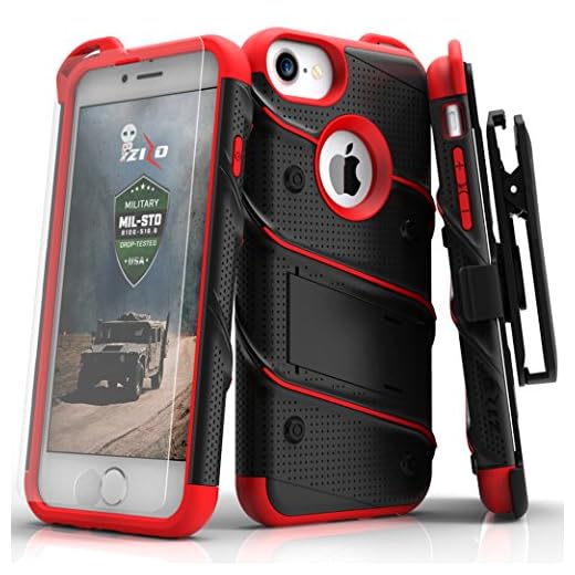 Zizo iPhone 8 Case/iPhone 7 Case [Bolt Series] w/ [iPhone 8 Screen Protector ] Kickstand [12 ft. Military Grade Drop Tested] Holster Belt Clip
