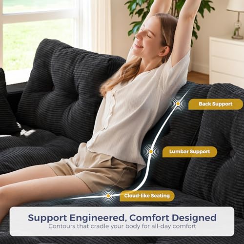 Image of MAXYOYO 96 inch L Shaped Modular Sectional Sofa with Ottoman, Cloud Boneless Couch with Layered Cushion, Upholstered Sofa in a Box, Flexible Module Combination for Living Room, No Assembly, Black