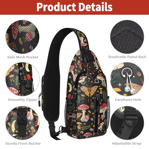 Image of Mushroom Sling Bag For Women Men Small Crossbody Bags Mini Water Resistant Casual Chest Bag Backpack Shoulder Daypack For Travel Hiking