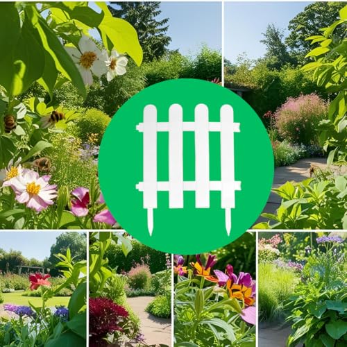 Gartenzaun Steckzaun 3m - Höhe 30 cm - Rasenkante Kunststoff - Beetumrandung - Zaunelemente für Garten - UV - & Frostbeständig, Flexibel - mit Befestigungszubehör Weiß